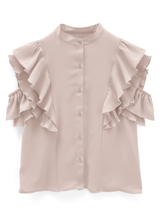 ショルダーオープンフリルスリーブブラウス