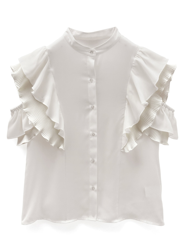 ショルダーオープンフリルスリーブブラウス