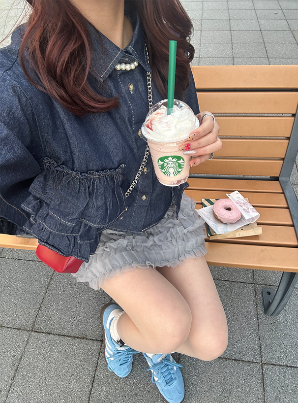 フリルティアードデニムシャツ