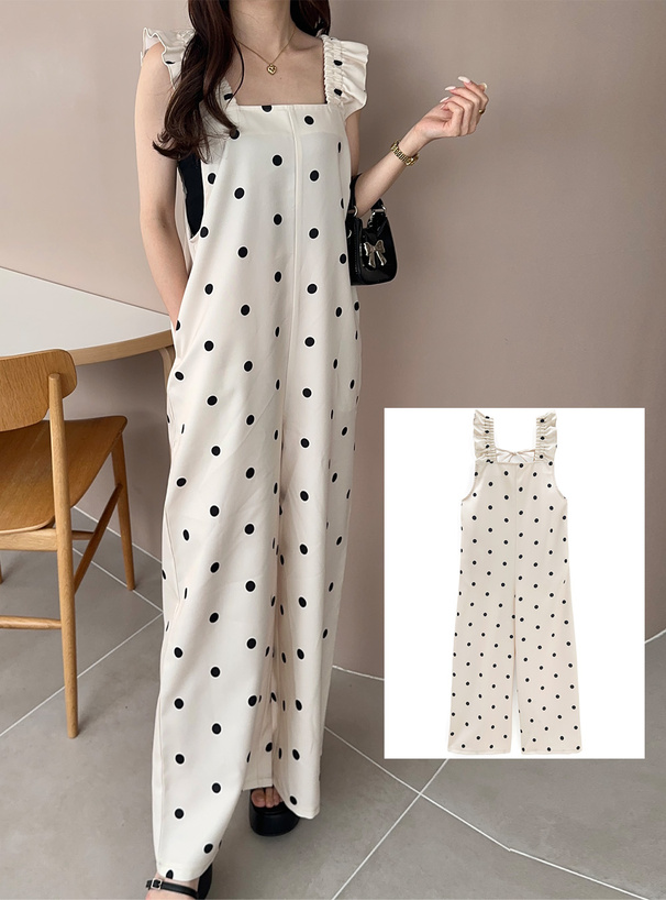 ドット柄フリルショルダーバッグクロスオールインワン