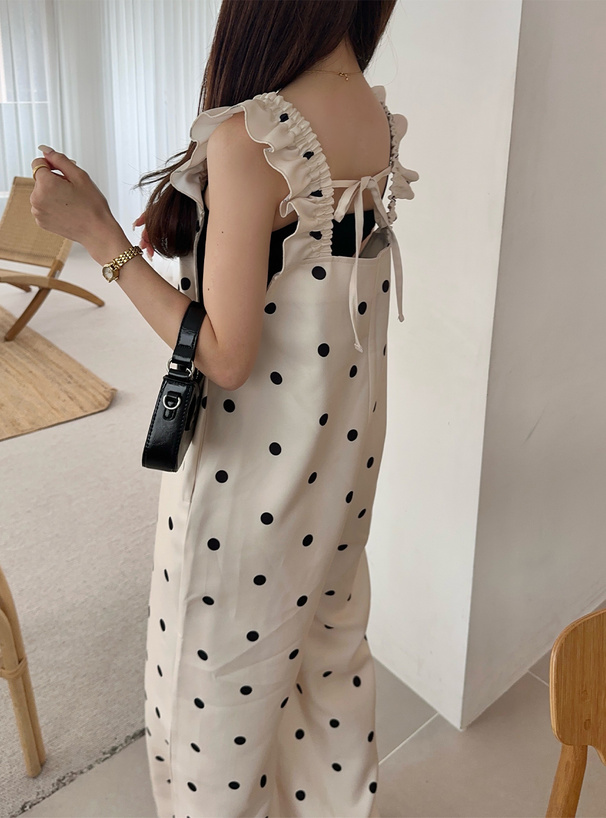 ドット柄フリルショルダーバッグクロスオールインワン