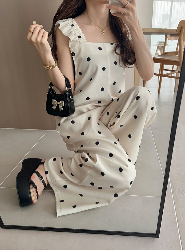 ドット柄フリルショルダーバッグクロスオールインワン