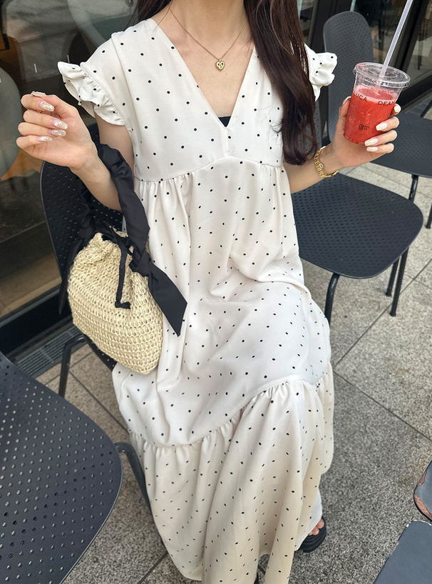 ドット柄バックリボンフレアワンピース[fo2126] | レディース