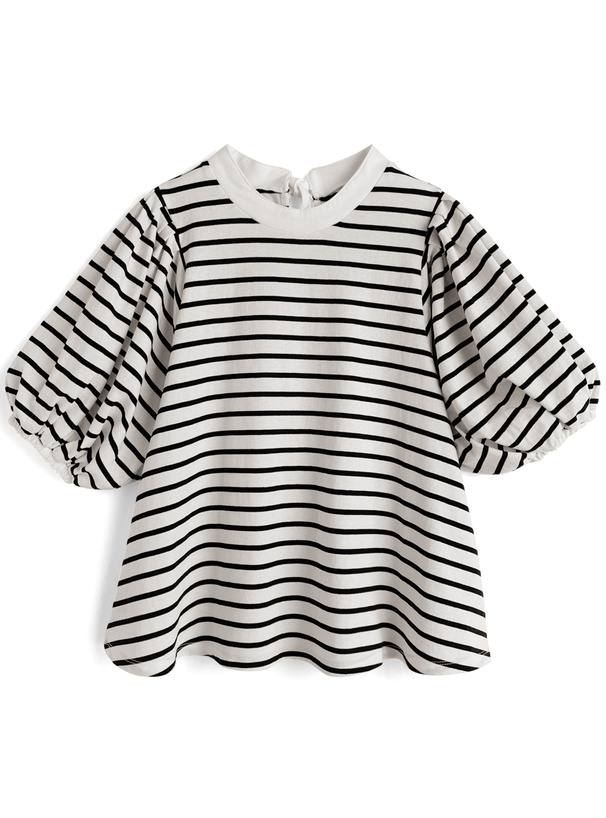 ボーダー柄バックリボンパフスリーブTシャツ