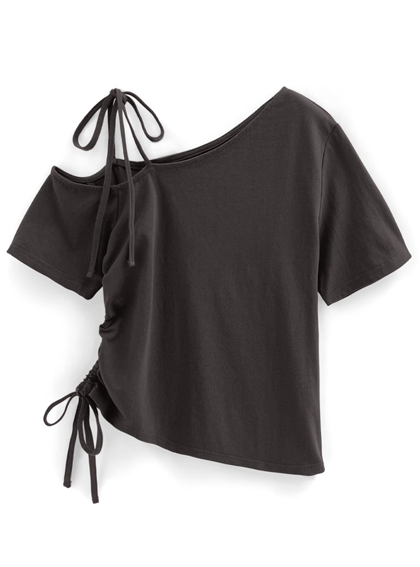 リボンワンショルダードロストTシャツ