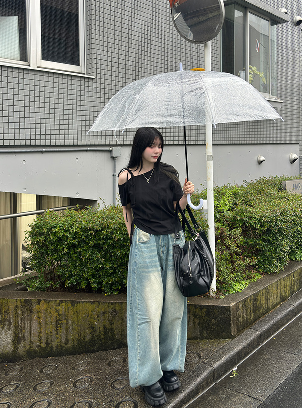 リボンワンショルダードロストTシャツ