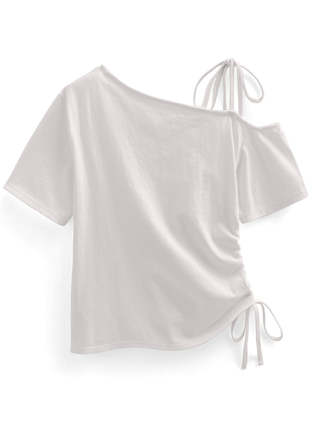 リボンワンショルダードロストTシャツ