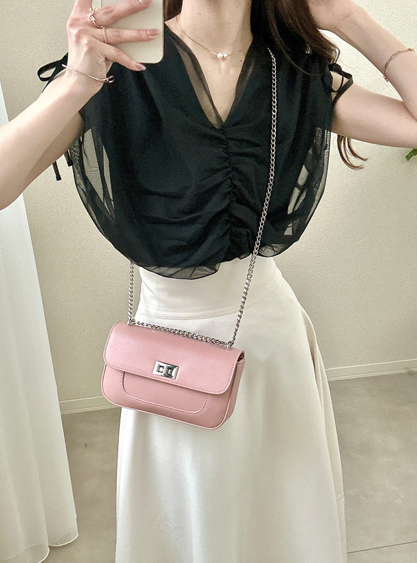 チュールシャーリングフレンチスリーブトップス