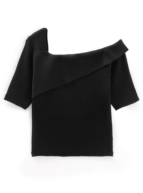ワンショルダーリブニットトップス