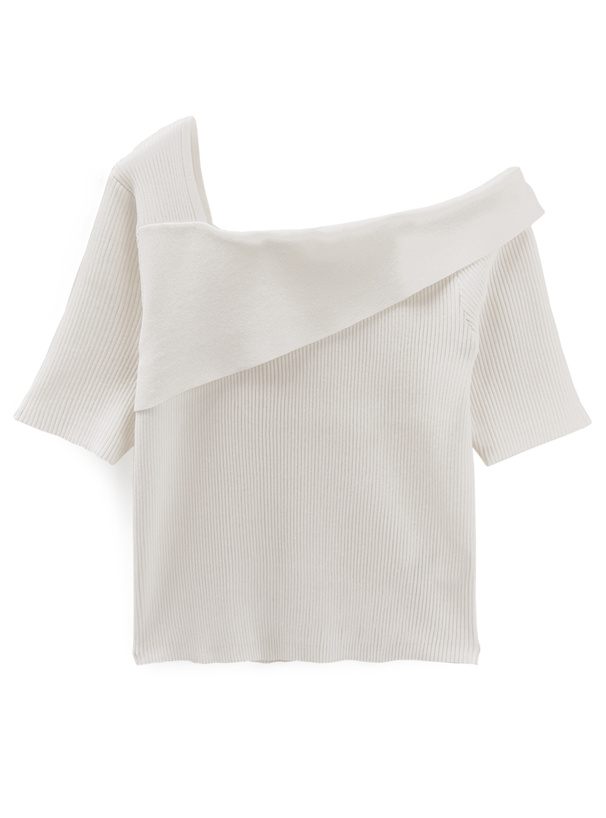 ワンショルダーリブニットトップス