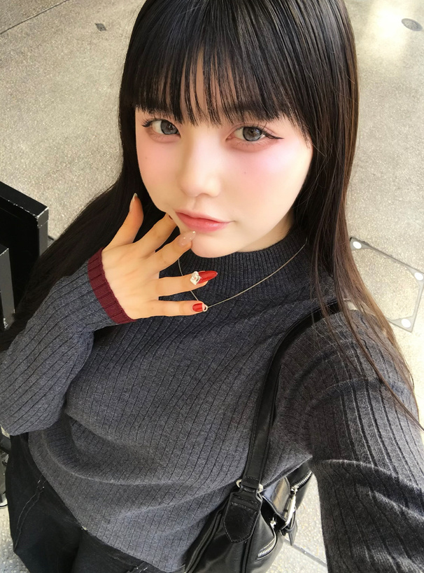 ボトルネック配色リブニットトップス