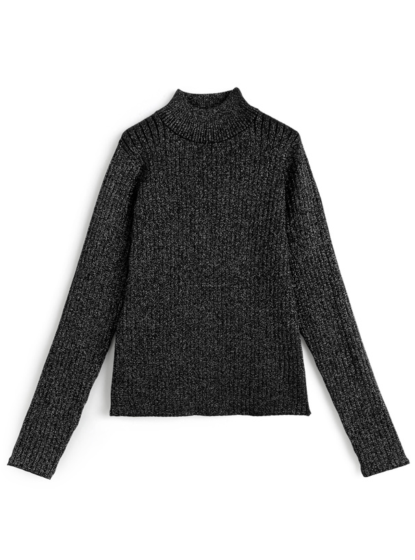 ボトルネックラメリブニットトップス