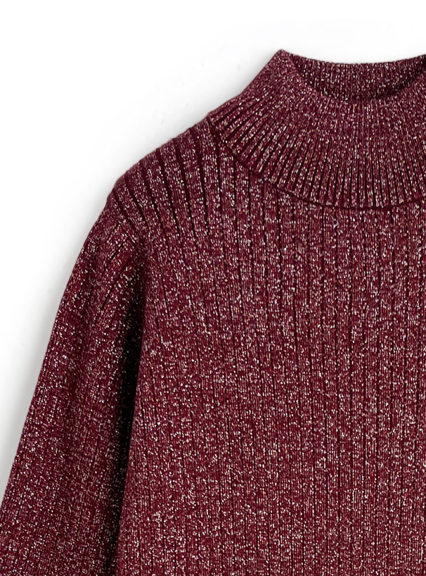 ボトルネックラメリブニットトップス