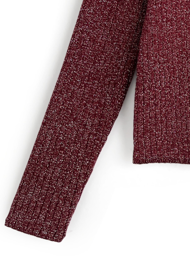 ボトルネックラメリブニットトップス