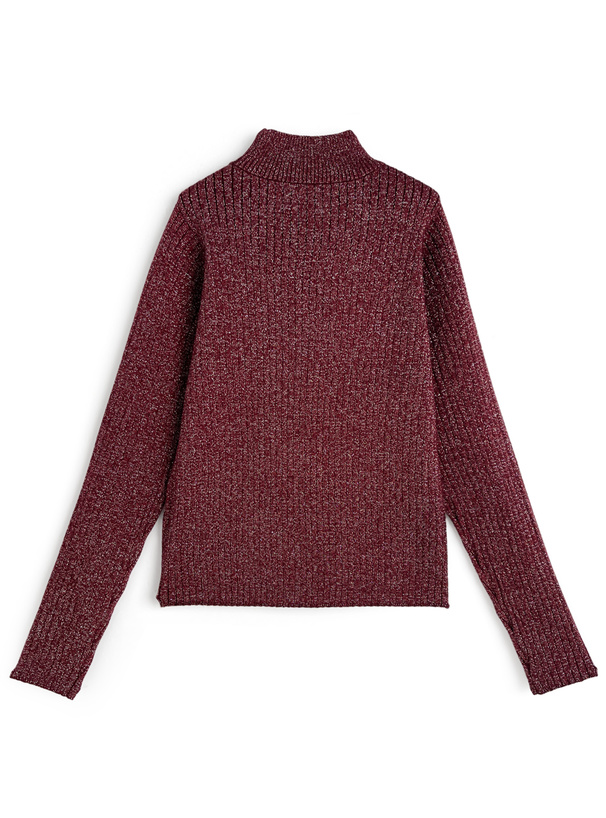 ボトルネックラメリブニットトップス