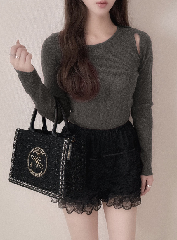 アシンメトリーネックスリットニットトップス[fo2163