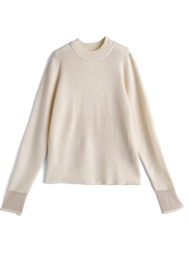 袖シアーリブニットトップス