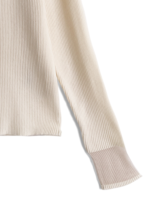 袖シアーリブニットトップス