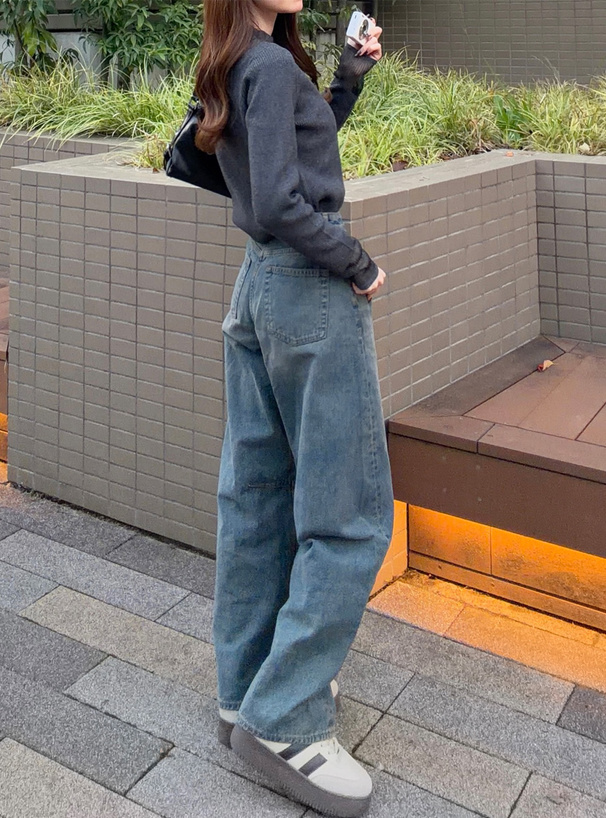 袖シアーリブニットトップス