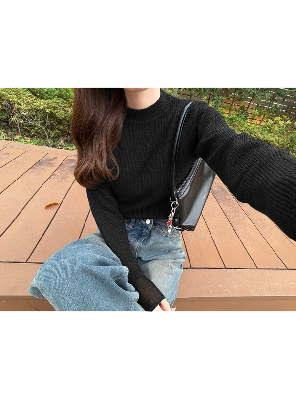 袖シアーリブニットトップス