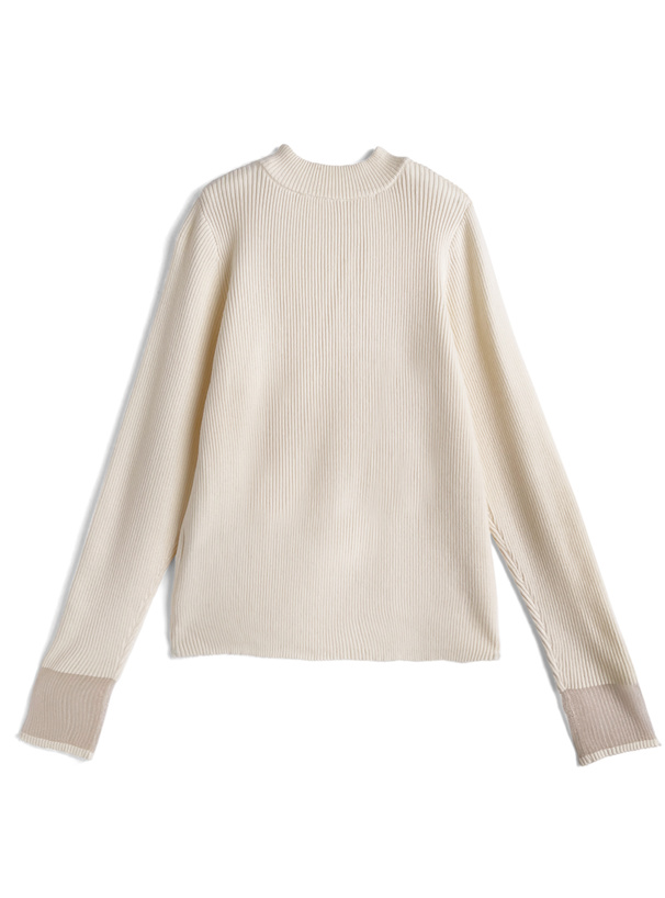 袖シアーリブニットトップス