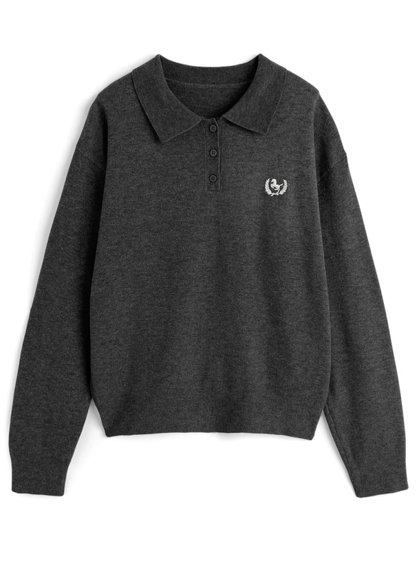 ロゴ刺繍ポロニットトップス