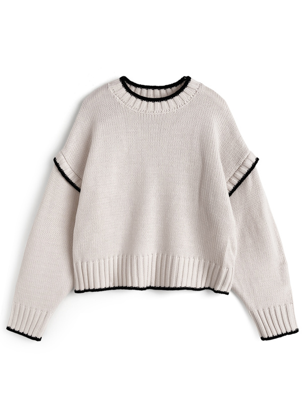 配色ローゲージニットトップス