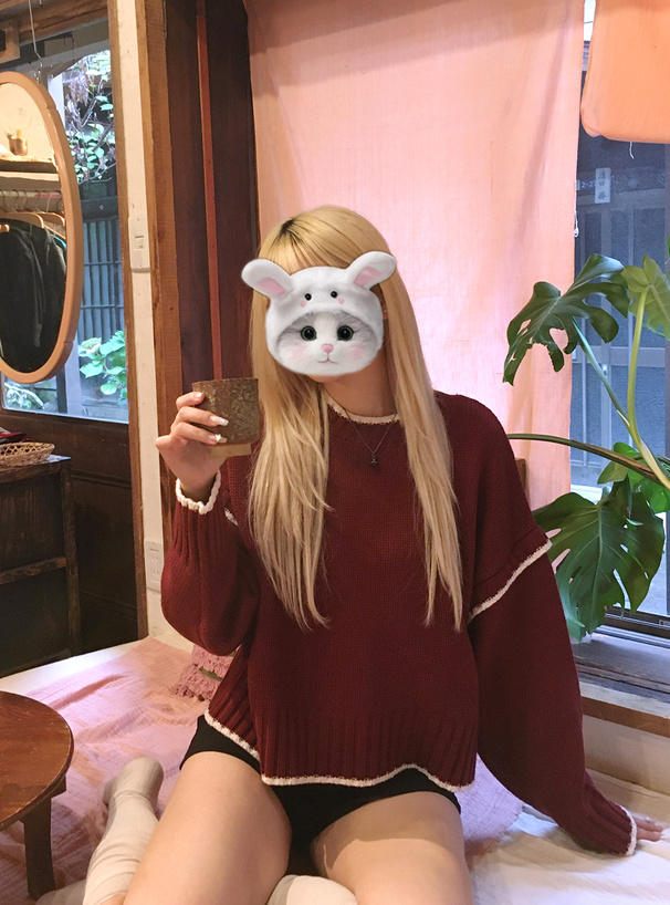 配色ローゲージニットトップス