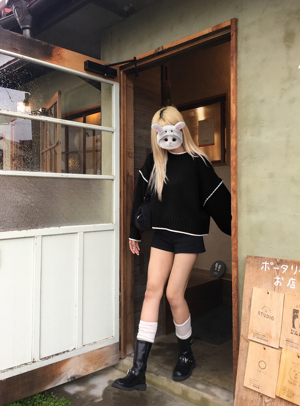 配色ローゲージニットトップス