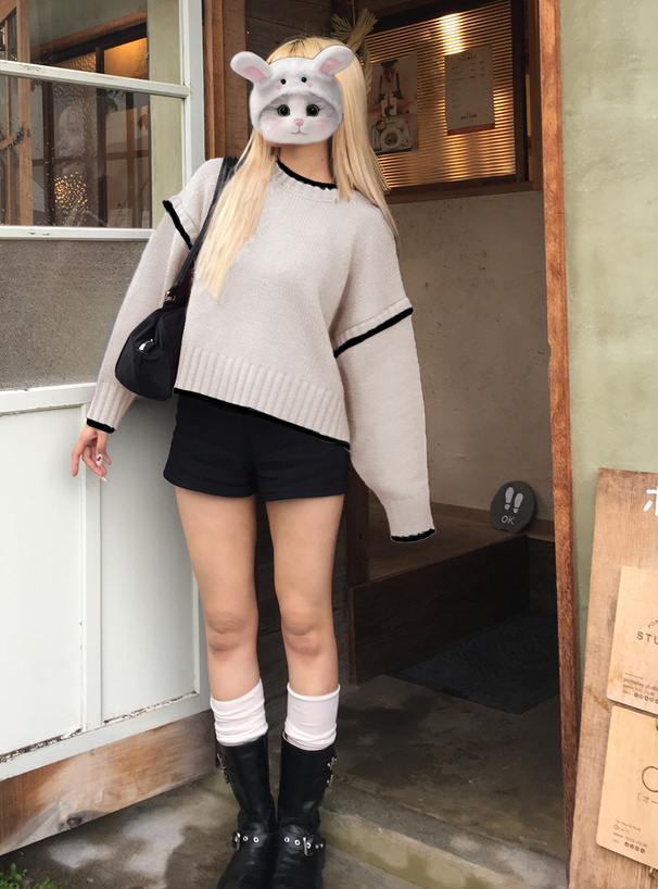 配色ローゲージニットトップス