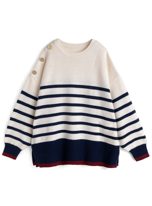 ボーダー柄配色ニットトップス