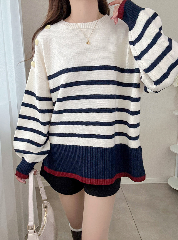 ボーダー柄配色ニットトップス