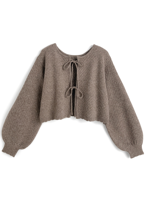 前後2Wayダブルリボンショート丈ニットカーディガン[fo2173]