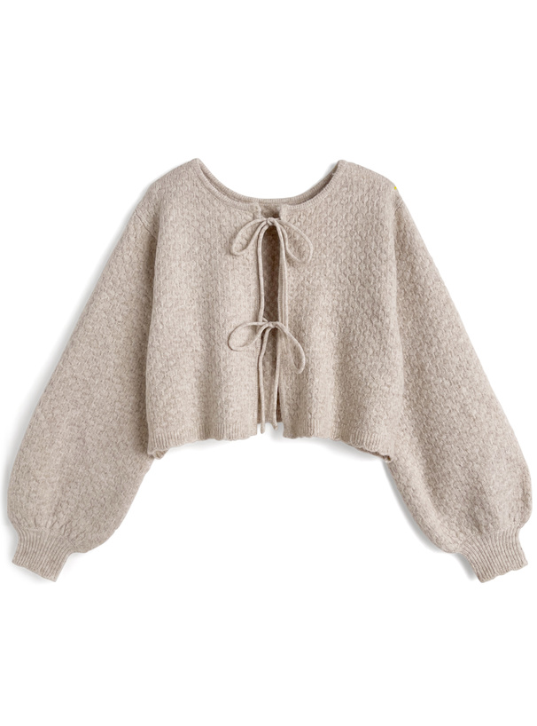 前後2Wayダブルリボンショート丈ニットカーディガン