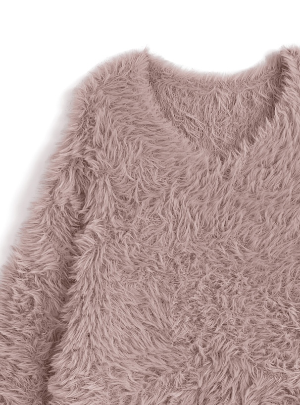 Vネックシャギーニットトップス