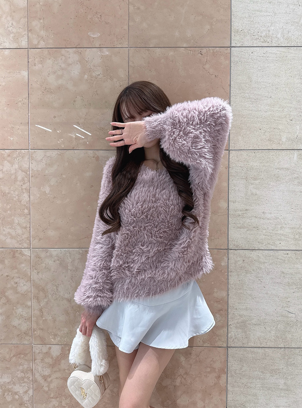 Vネックシャギーニットトップス[fo2174] | レディースファッション通販