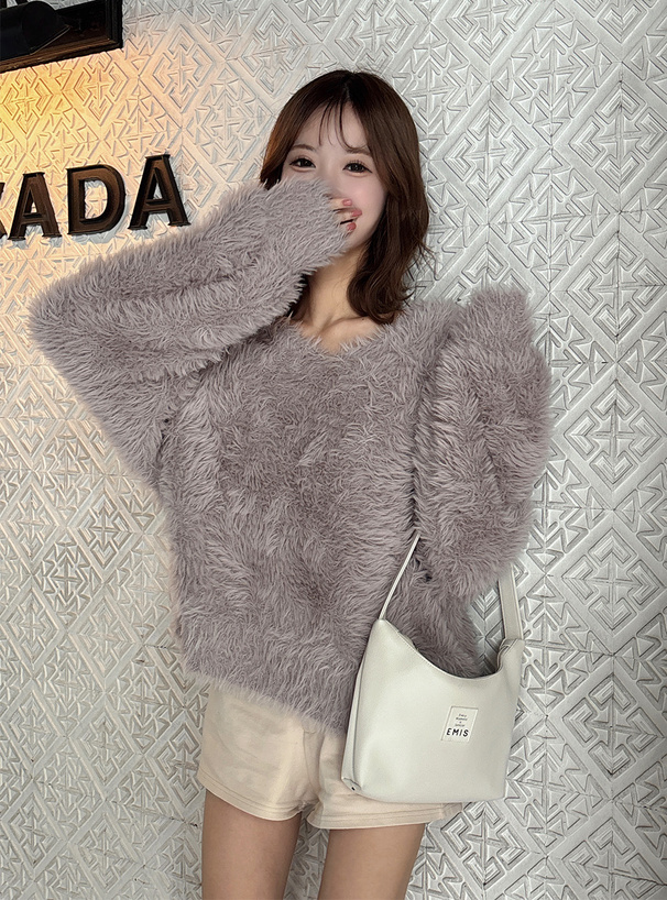 Vネックシャギーニットトップス[fo2174] | レディースファッション通販