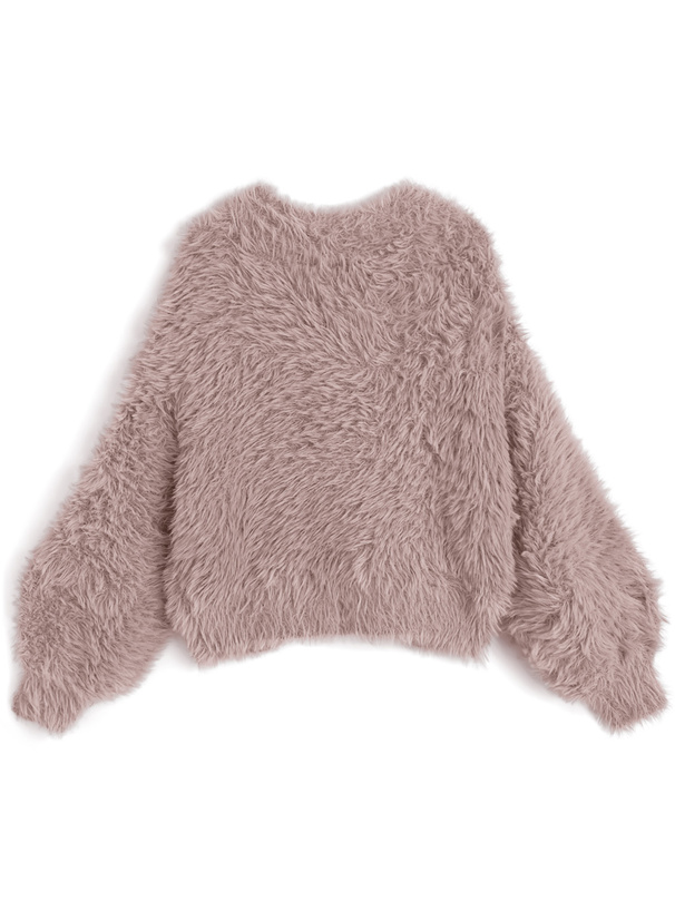 Vネックシャギーニットトップス