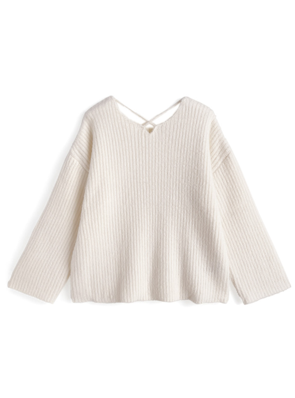 クロスネックシャギーニットトップス