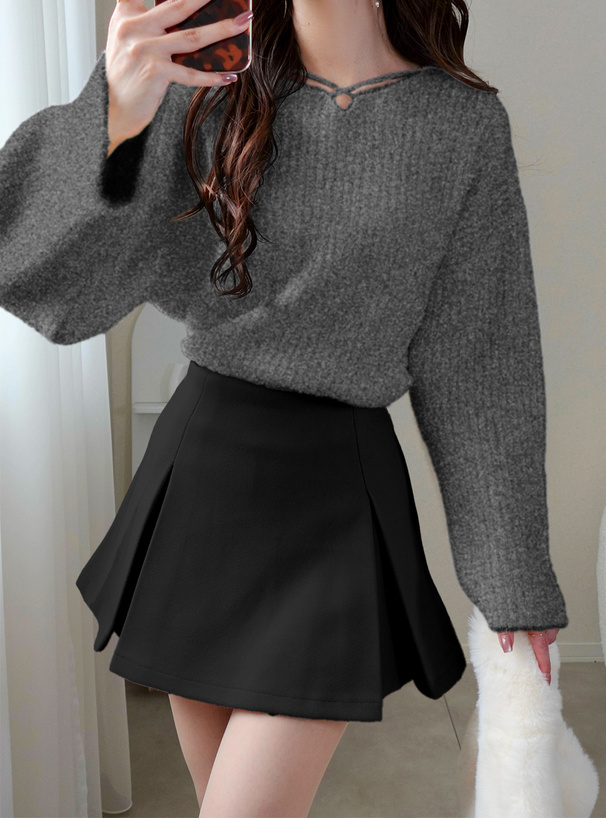 クロスネックシャギーニットトップス[fo2175] | レディース