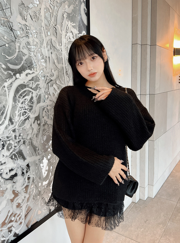 クロスネックシャギーニットトップス[fo2175] | レディース