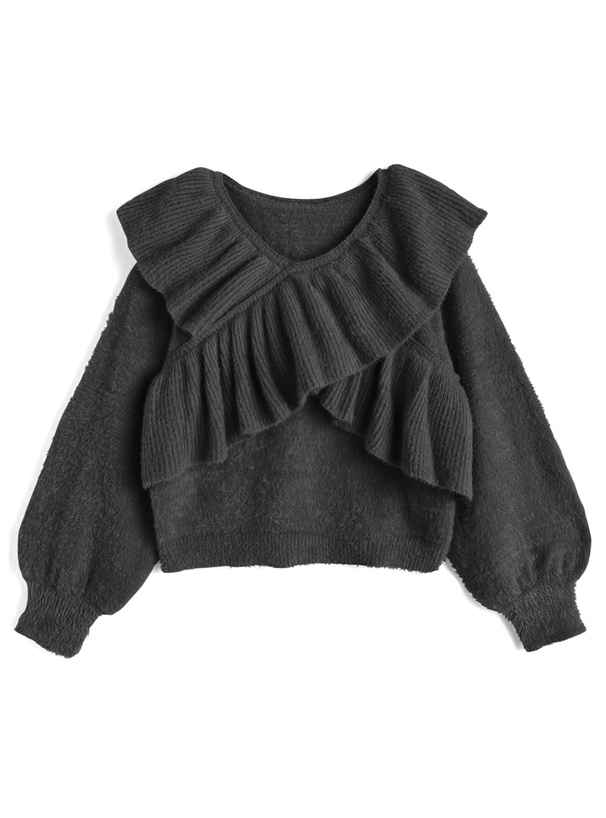 クロスフリルシャギーニットトップス
