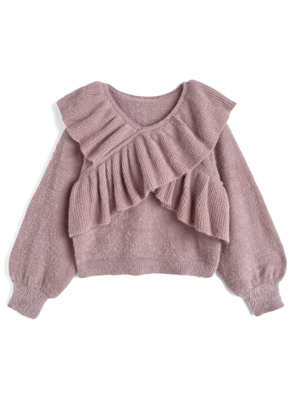 大人気　フリル　トップス クロスフリルシャギーニットトップス[fo2176] | レディース