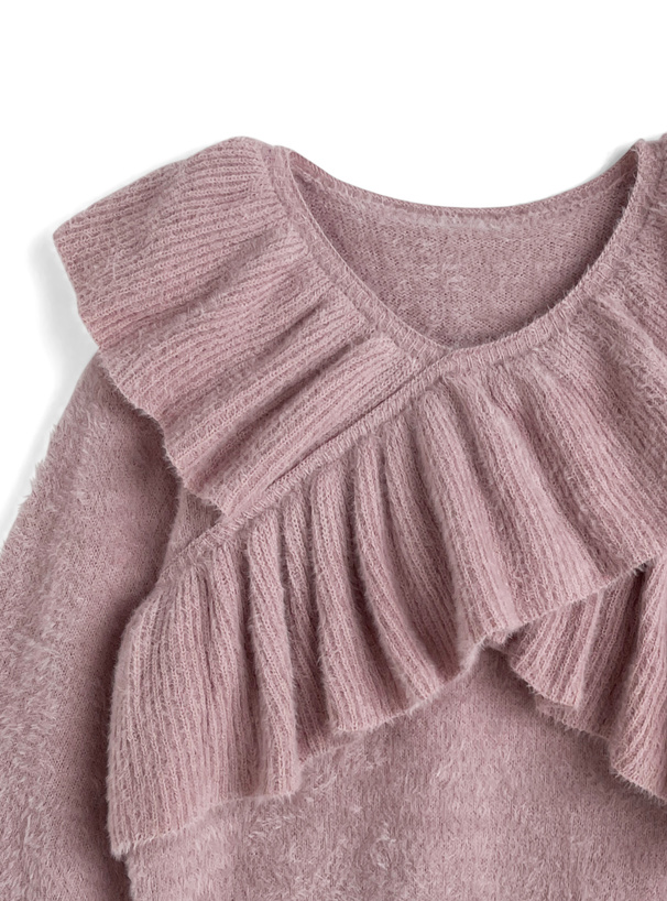 クロスフリルシャギーニットトップス