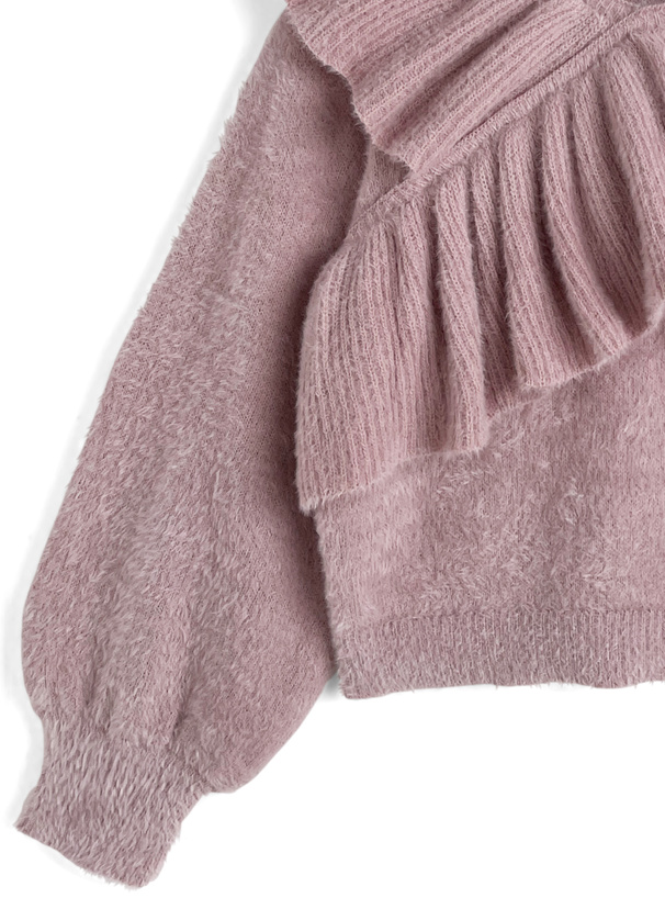 クロスフリルシャギーニットトップス