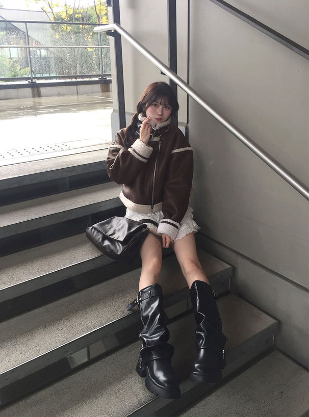 襟2Wayボアレザーライダースジャケット