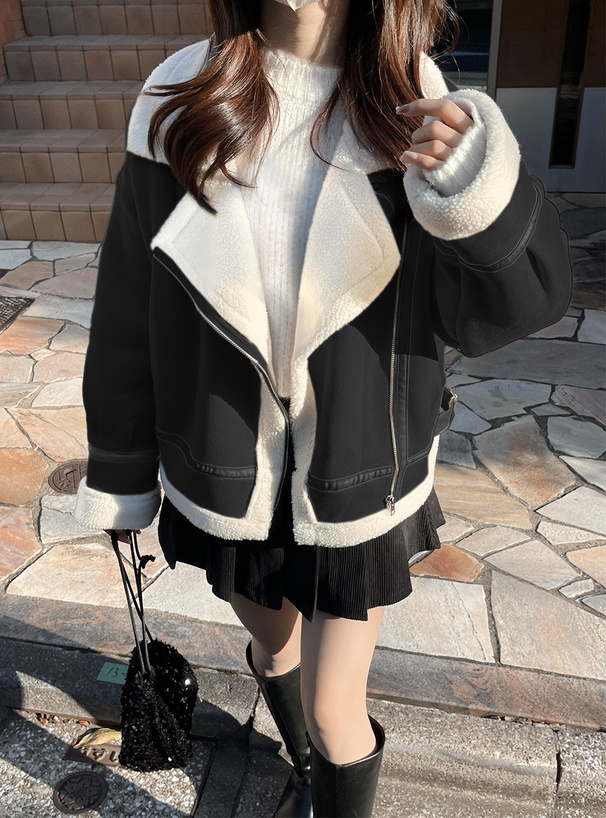 ドゥロワー⭐︎リアルムートン袖ニット　（美品） ⭐︎予約販売【 THOMAS MAGPIE 】ムートン風ニットプルオーバー