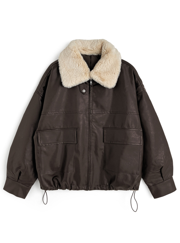 ファーティペット付き襟2Wayレザードロストブルゾン