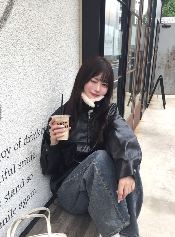 ファーティペット付き襟2Wayレザードロストブルゾン