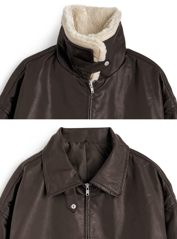 ファーティペット付き襟2Wayレザードロストブルゾン